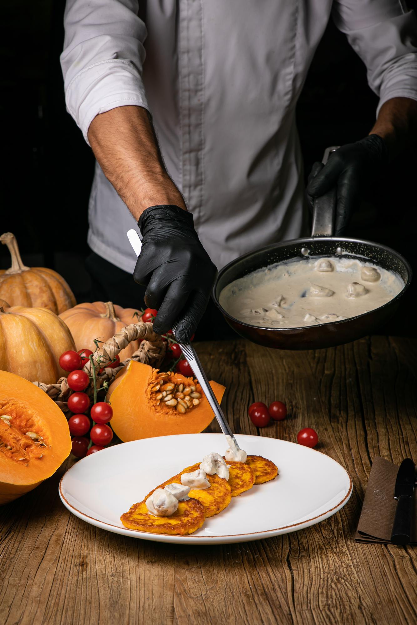 Chef arranging a seasonal plate